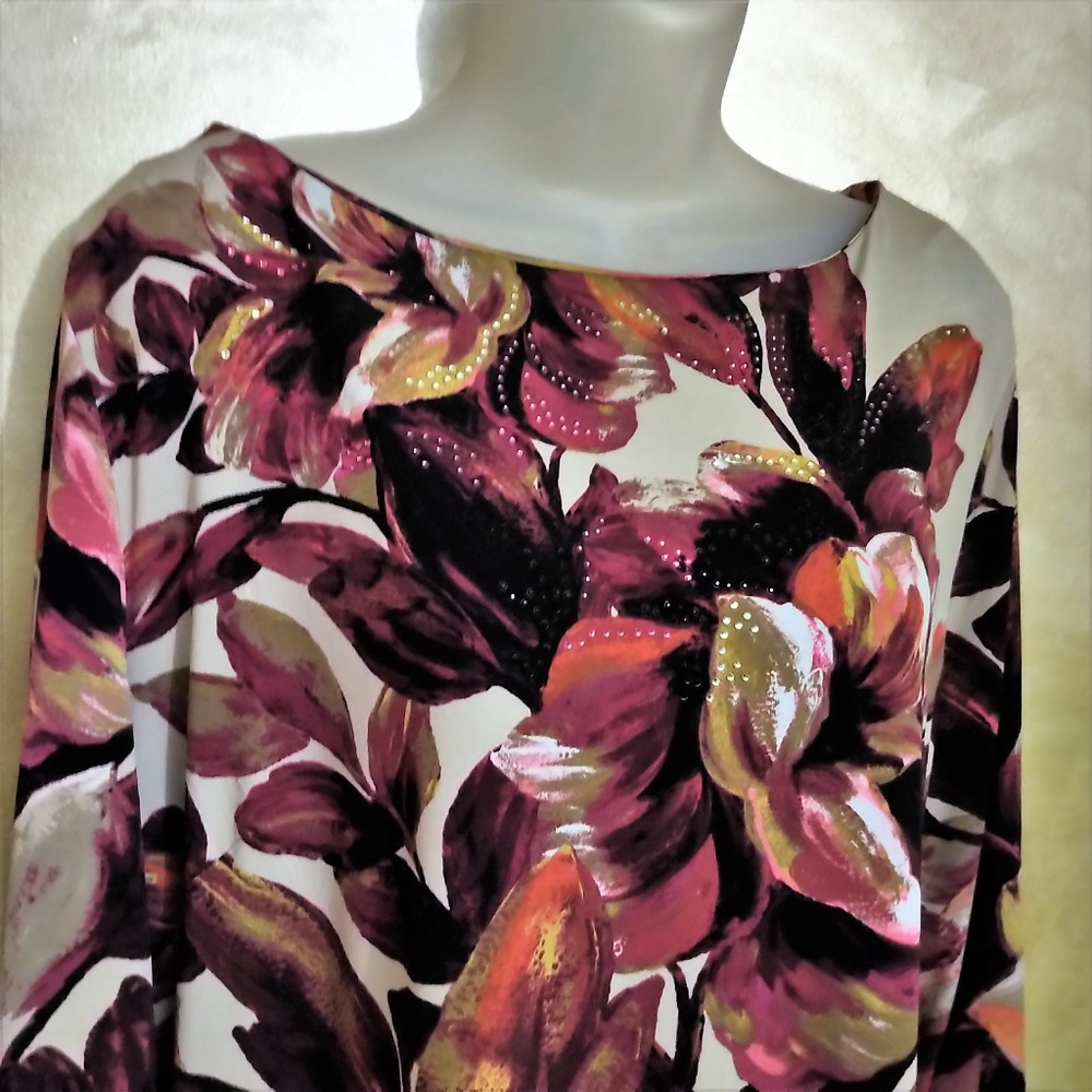Beautiful Floral JM Collection Tunic Like New L/XL - Picture 2 of 5